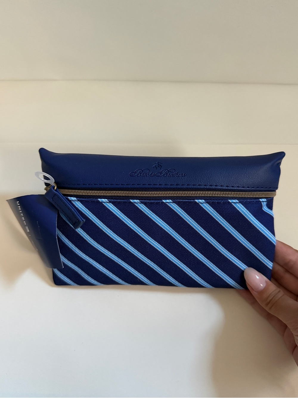 New Brooks Brothers Navy Blue Striped Men's Premium Class Toiletry Pouch